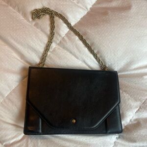 Banana Republic Black Leather Shoulder Bag with Gold Chain